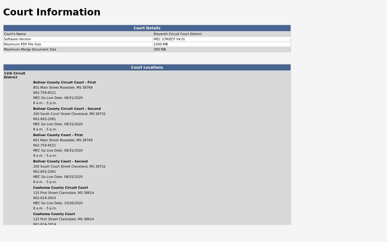 Coahoma County court docket MEC court-information listing for Circuit Court and County Court